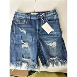 Cello Distressed Denim Shorts Womens Size M Blue Frayed Hem Bermuda